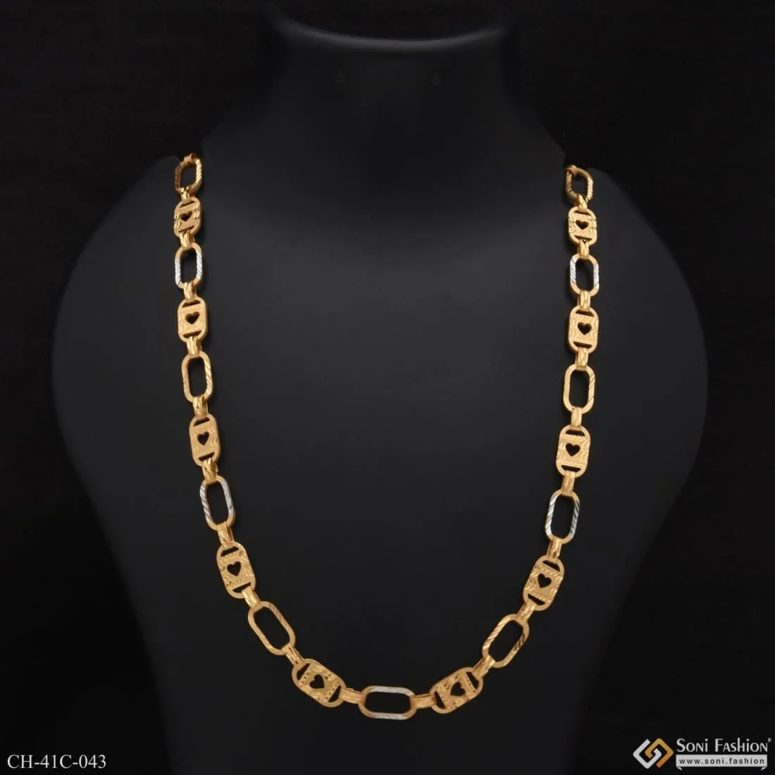 1 Gram Gold Forming Heart Nawabi Sophisticated Design Chain for Men - Style C043