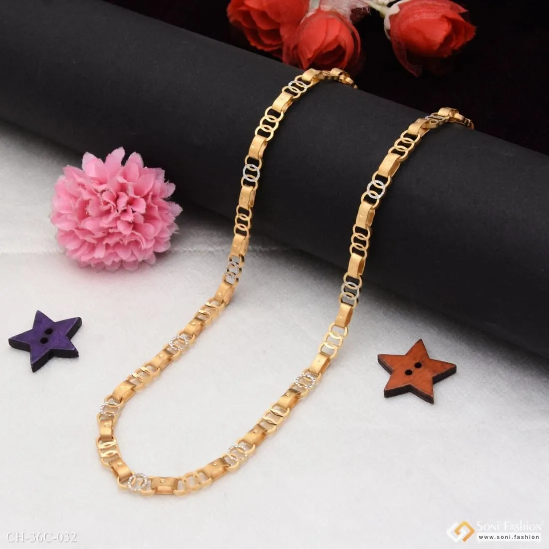 1 Gram Gold Forming Round Linked Etched Design High-Quality Chain - Style C032