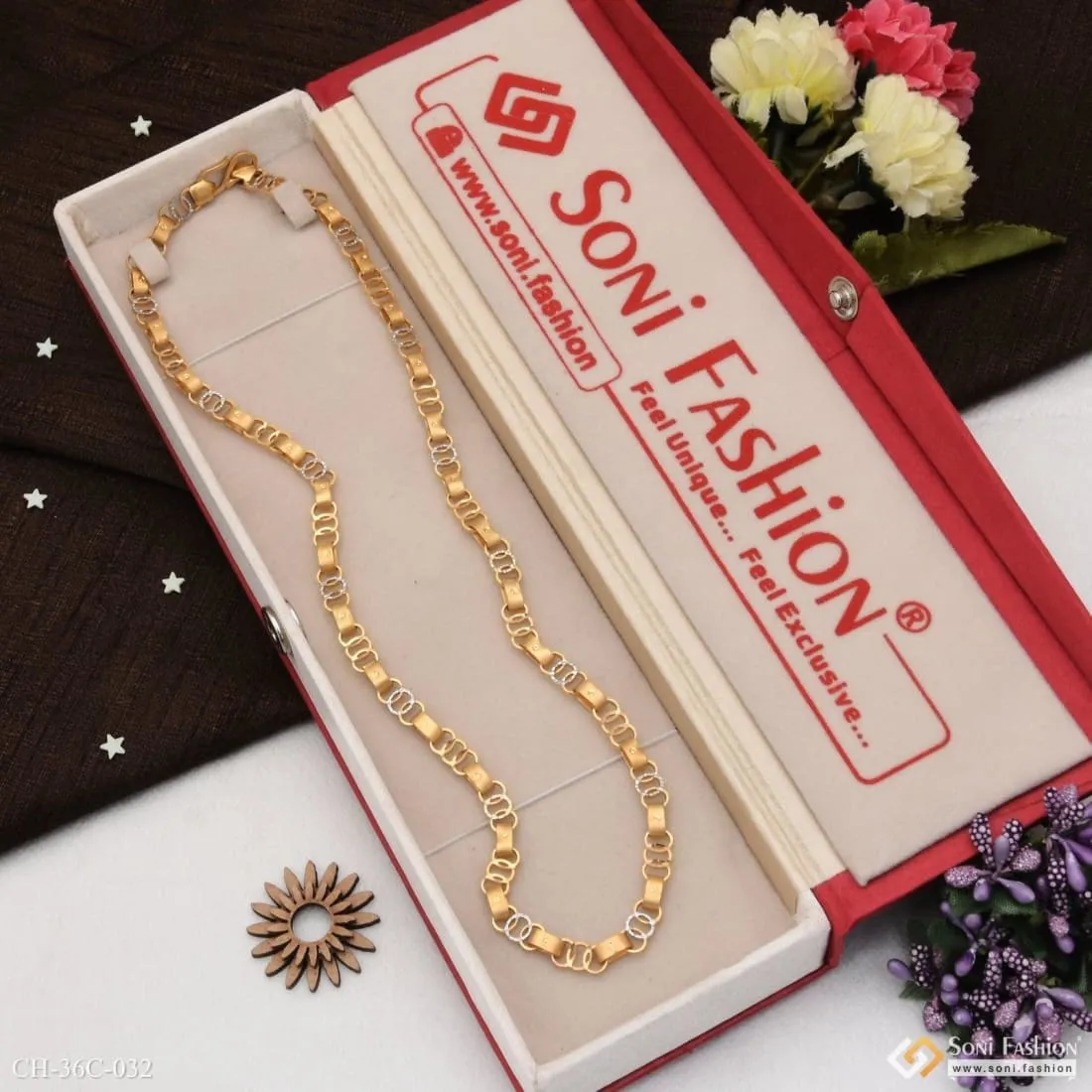 1 Gram Gold Forming Round Linked Etched Design High-Quality Chain - Style C032