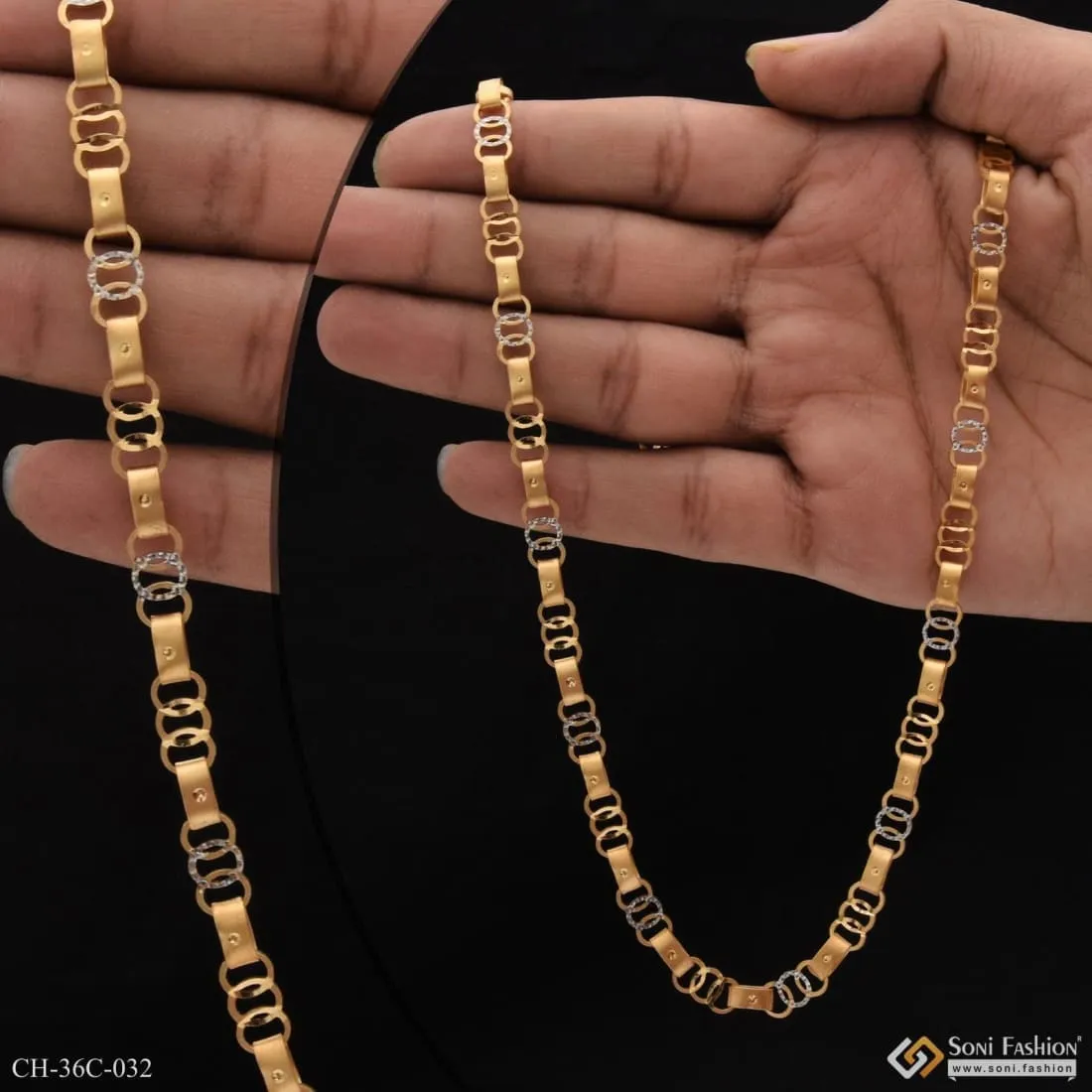 1 Gram Gold Forming Round Linked Etched Design High-Quality Chain - Style C032