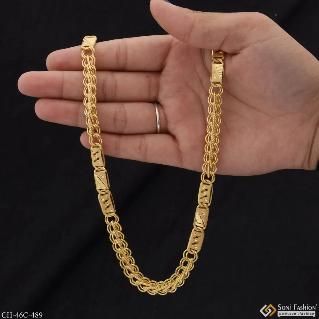 1 Gram Gold Plated 2 Line Nawabi Sophisticated Design Chain for Men - Style C489