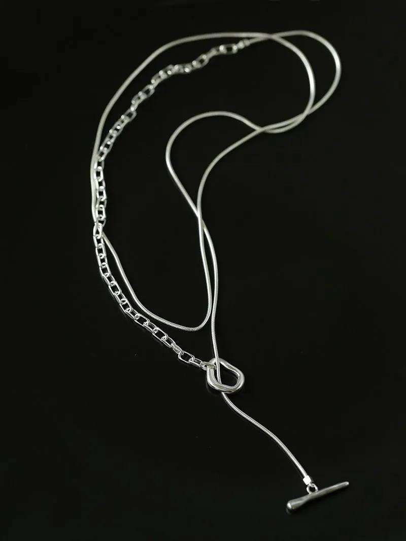 925 Silver Chain Double Y Long Necklace