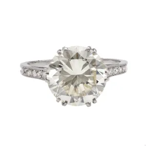 Art Deco GIA 4.18 Carat Round Brilliant Cut Diamond Platinum Ring