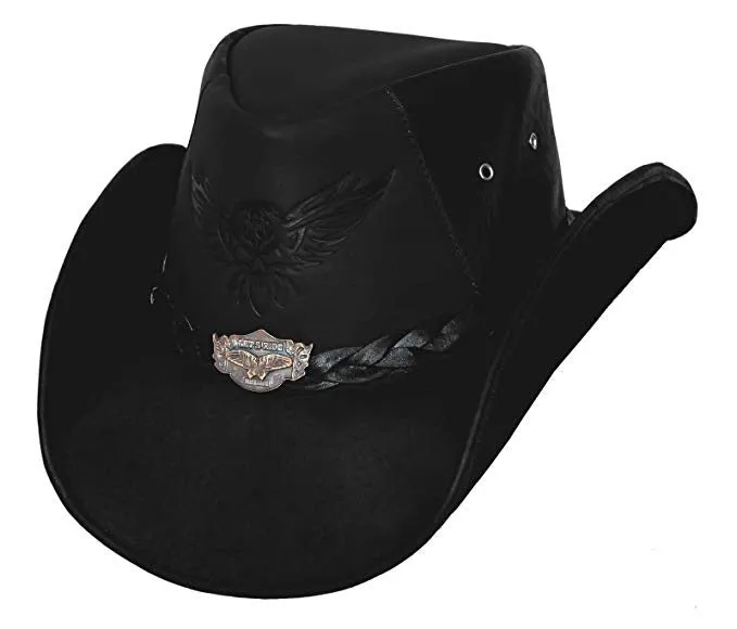 Black Leather "King of the Road" Cowboy Hat