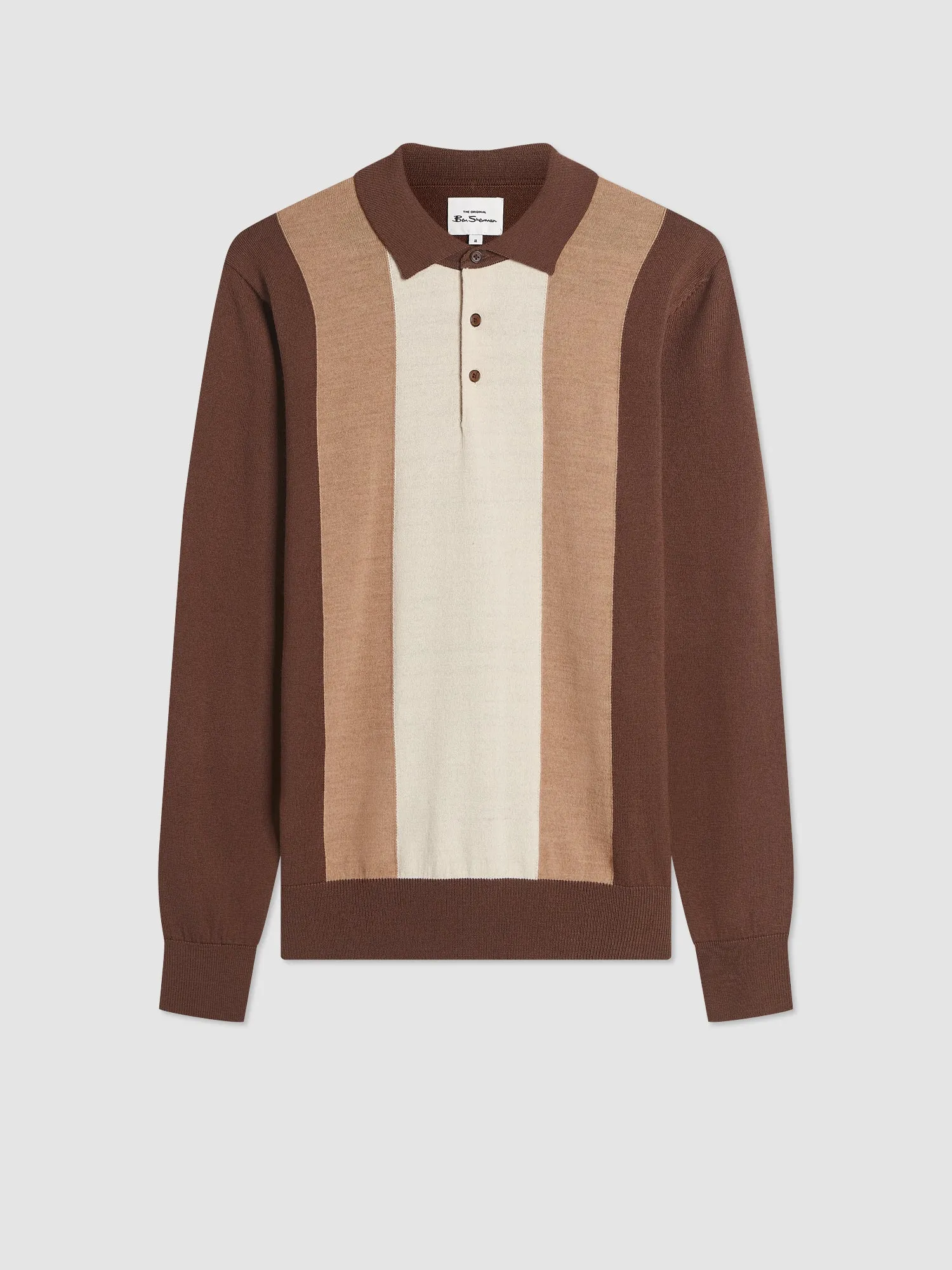 Block Stripe Merino Knit Polo - Chocolate