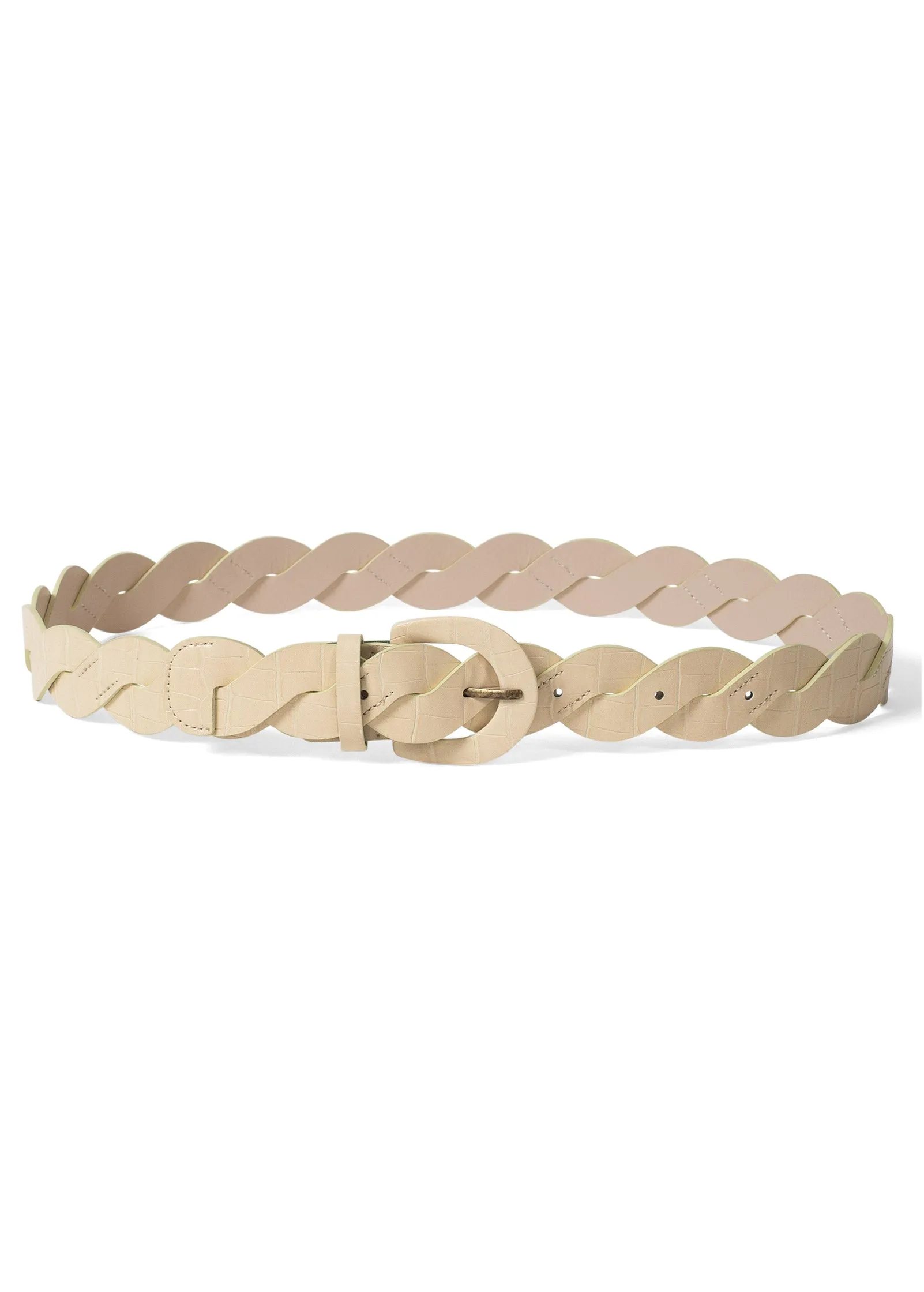 Braided Croc Faux Belt - Cream