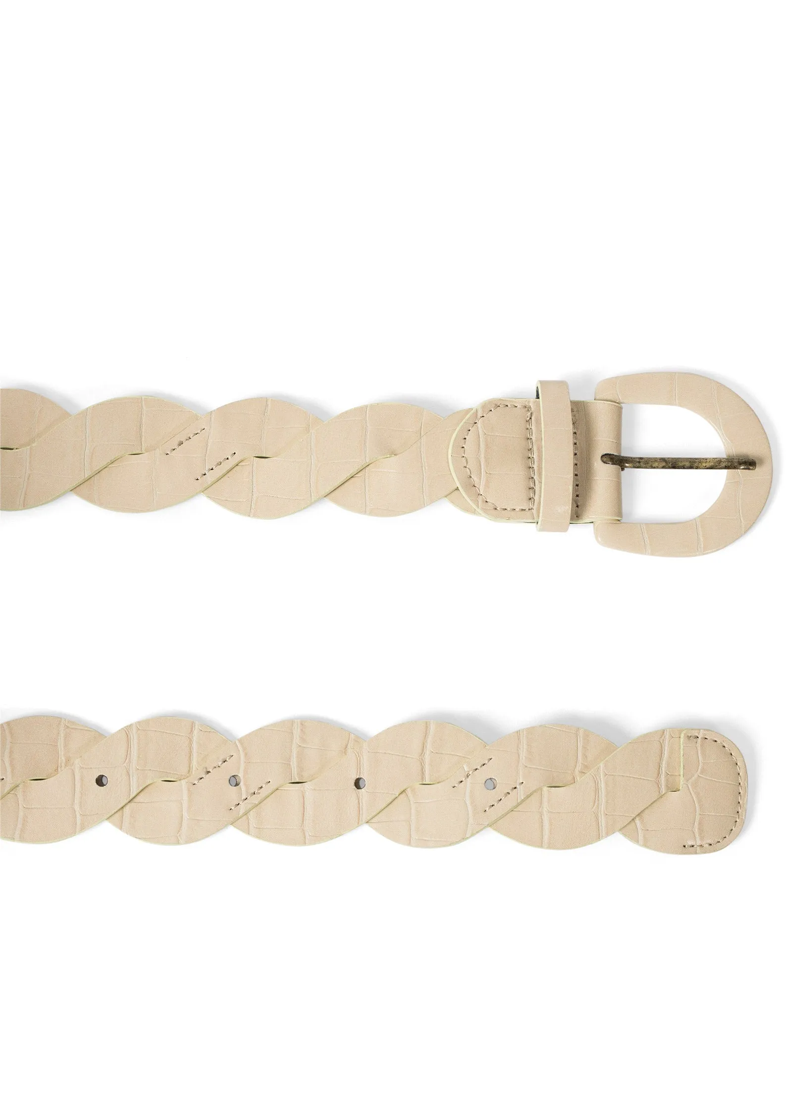 Braided Croc Faux Belt - Cream