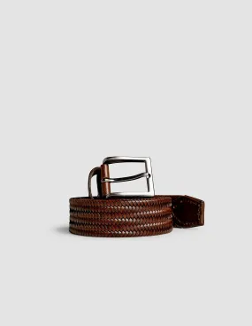 Braided Leather Belt Dark Brown