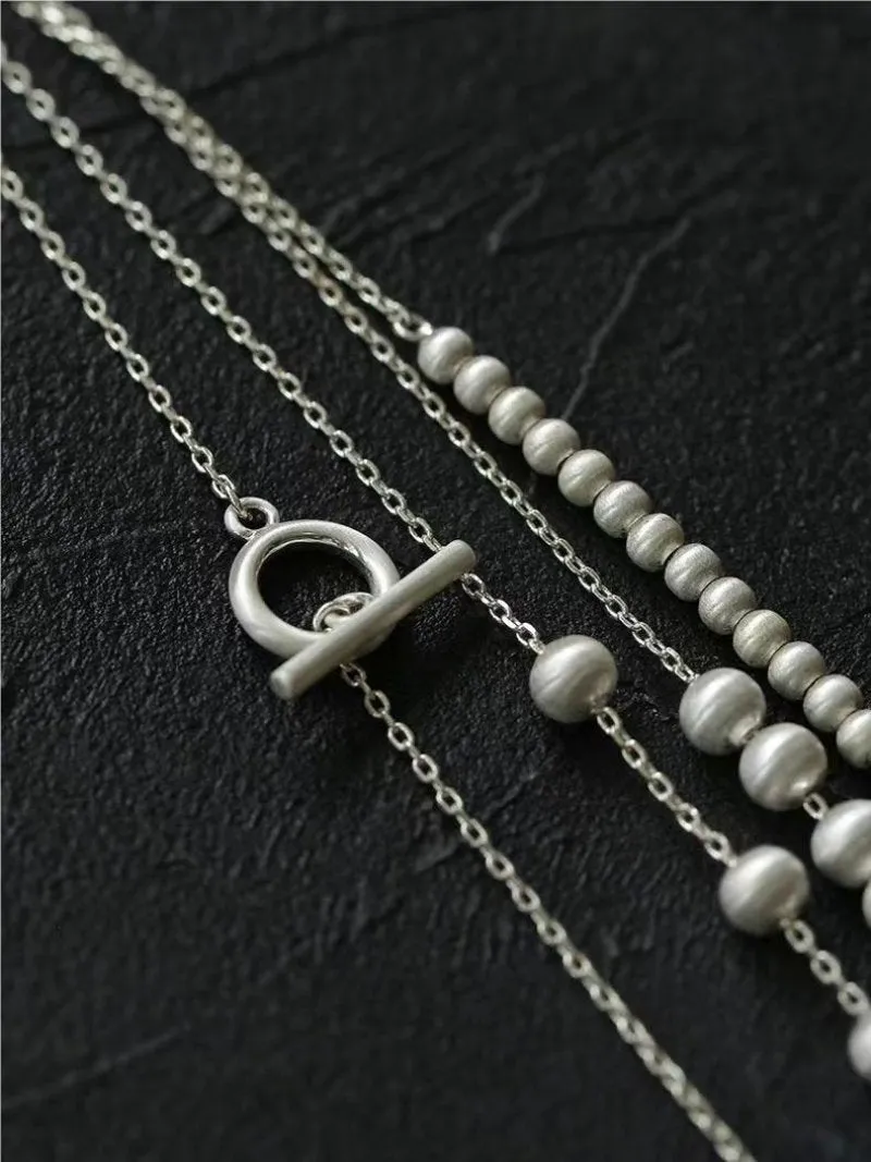 Brushed Ball Long Multi-Layer Wrap OT Chain Necklace