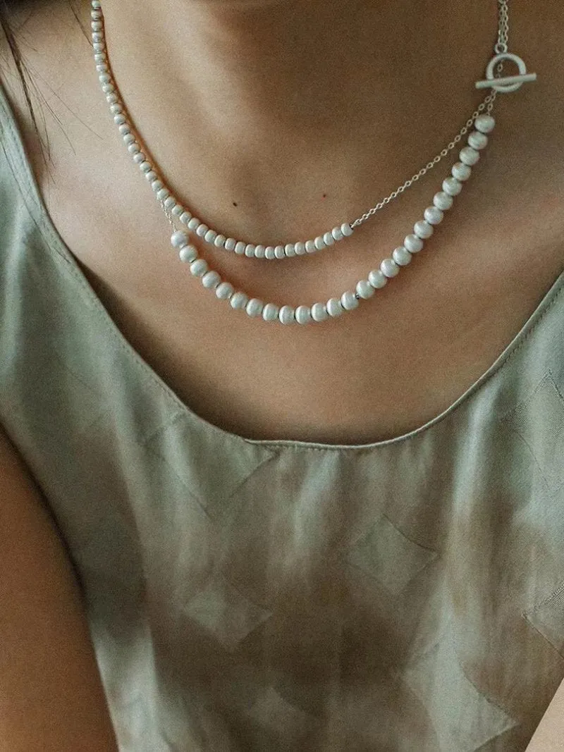 Brushed Ball Long Multi-Layer Wrap OT Chain Necklace