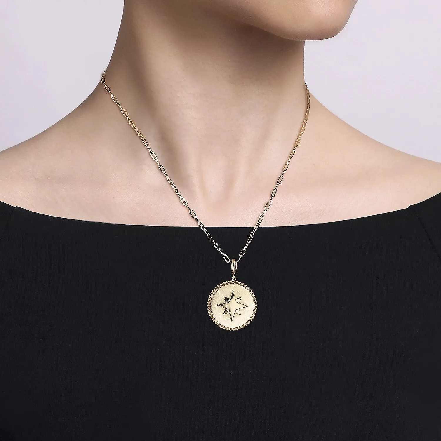 Bujukan Round Starburst Medallion Pendant in 14K Yellow Gold