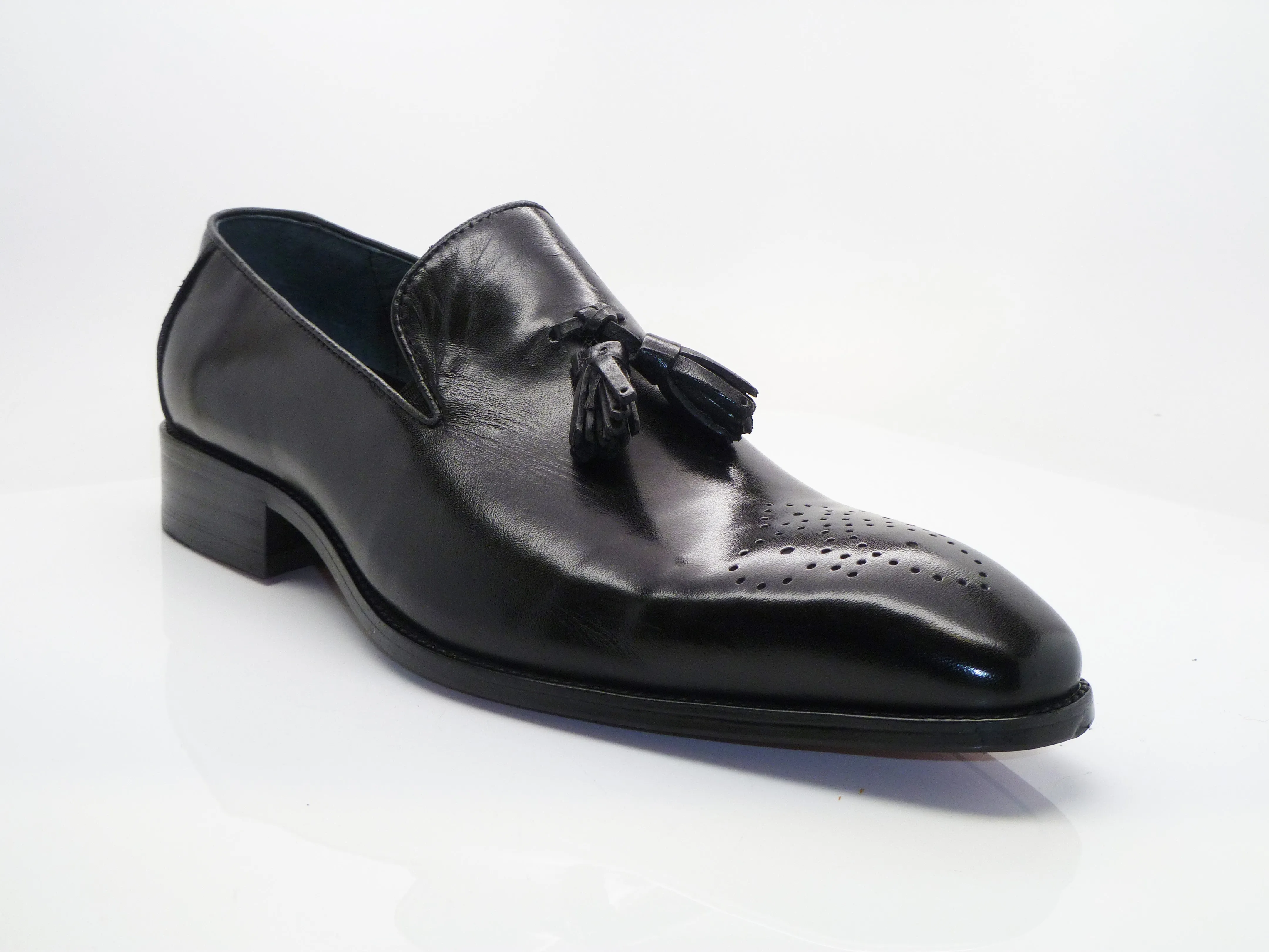 Burnished Calfskin Tasseled Loafer Black