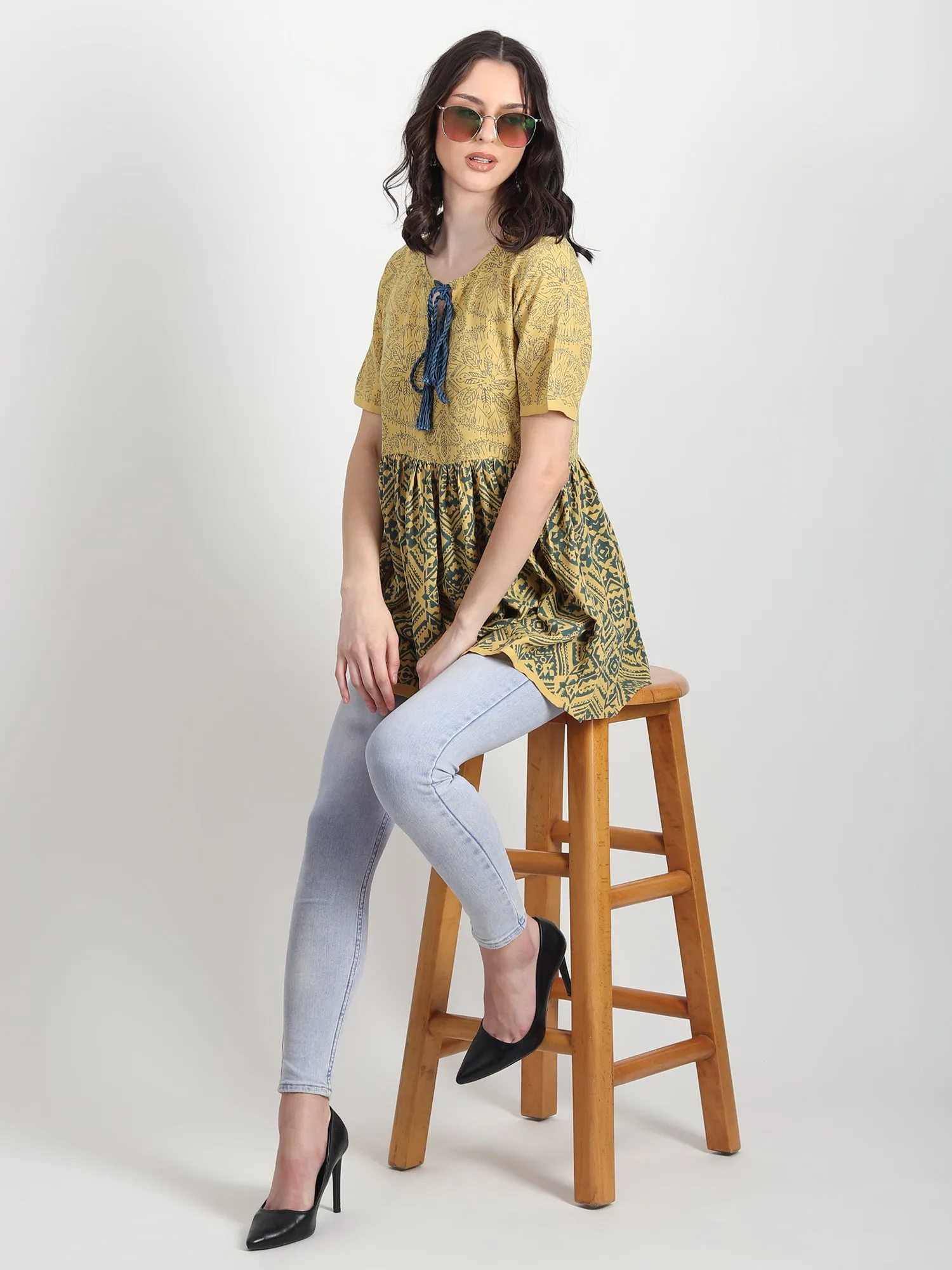 Camille Green hand block printed Top