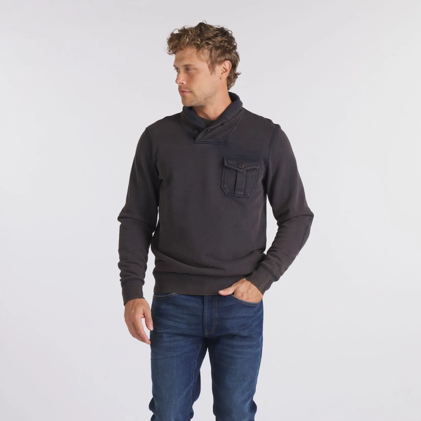 Conner Fleece Shawl Collar Pullover - Blue Graphite