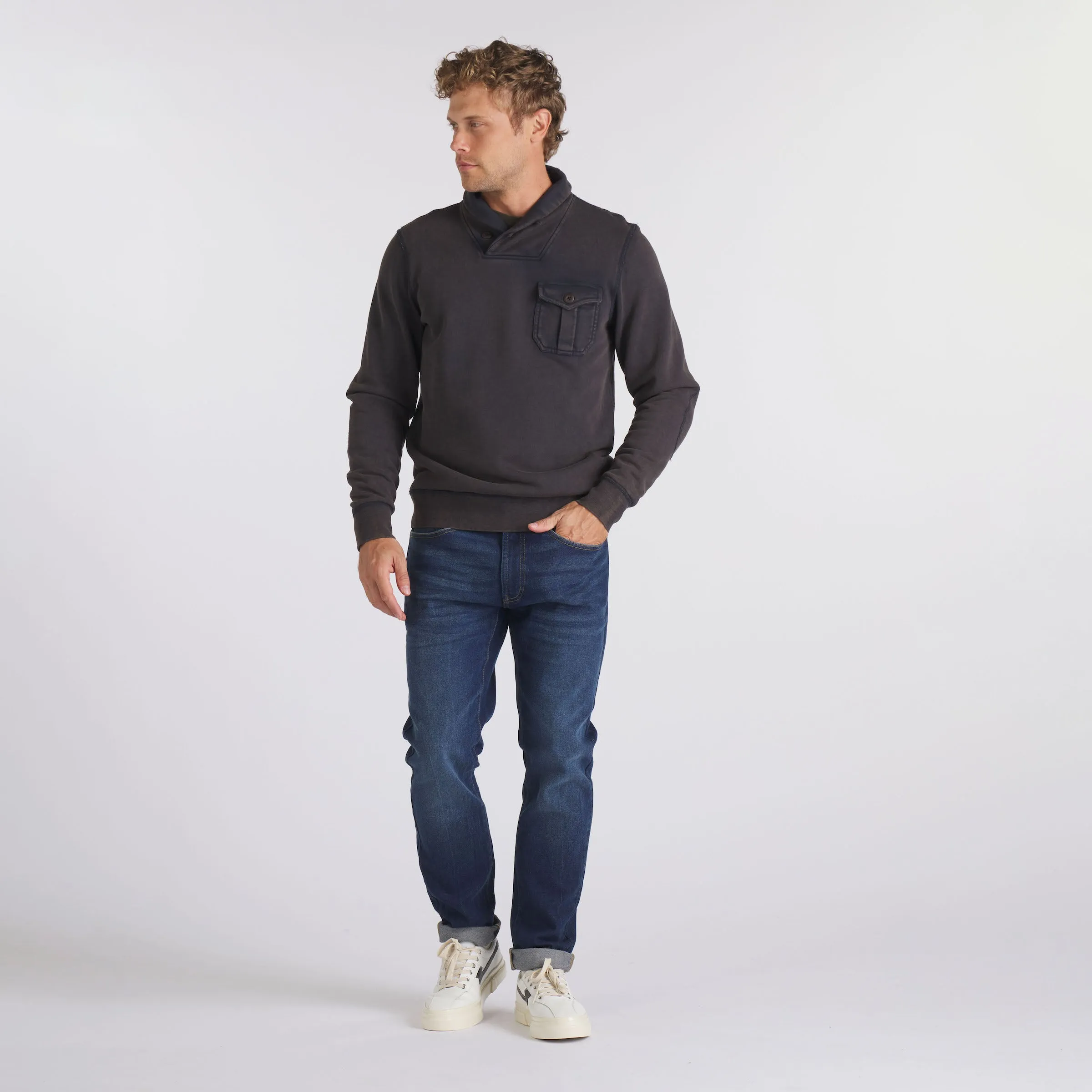 Conner Fleece Shawl Collar Pullover - Blue Graphite