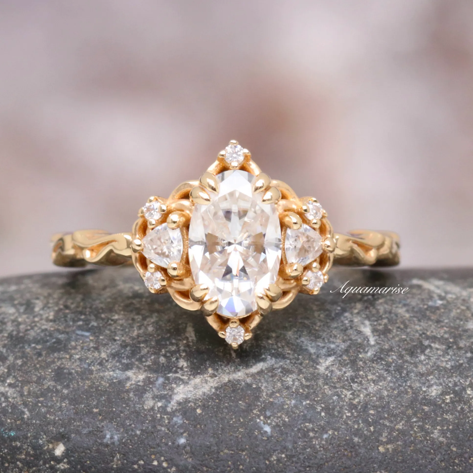 Esme Moissanite/ Diamond Engagement Ring- 14K Solid Yellow Gold