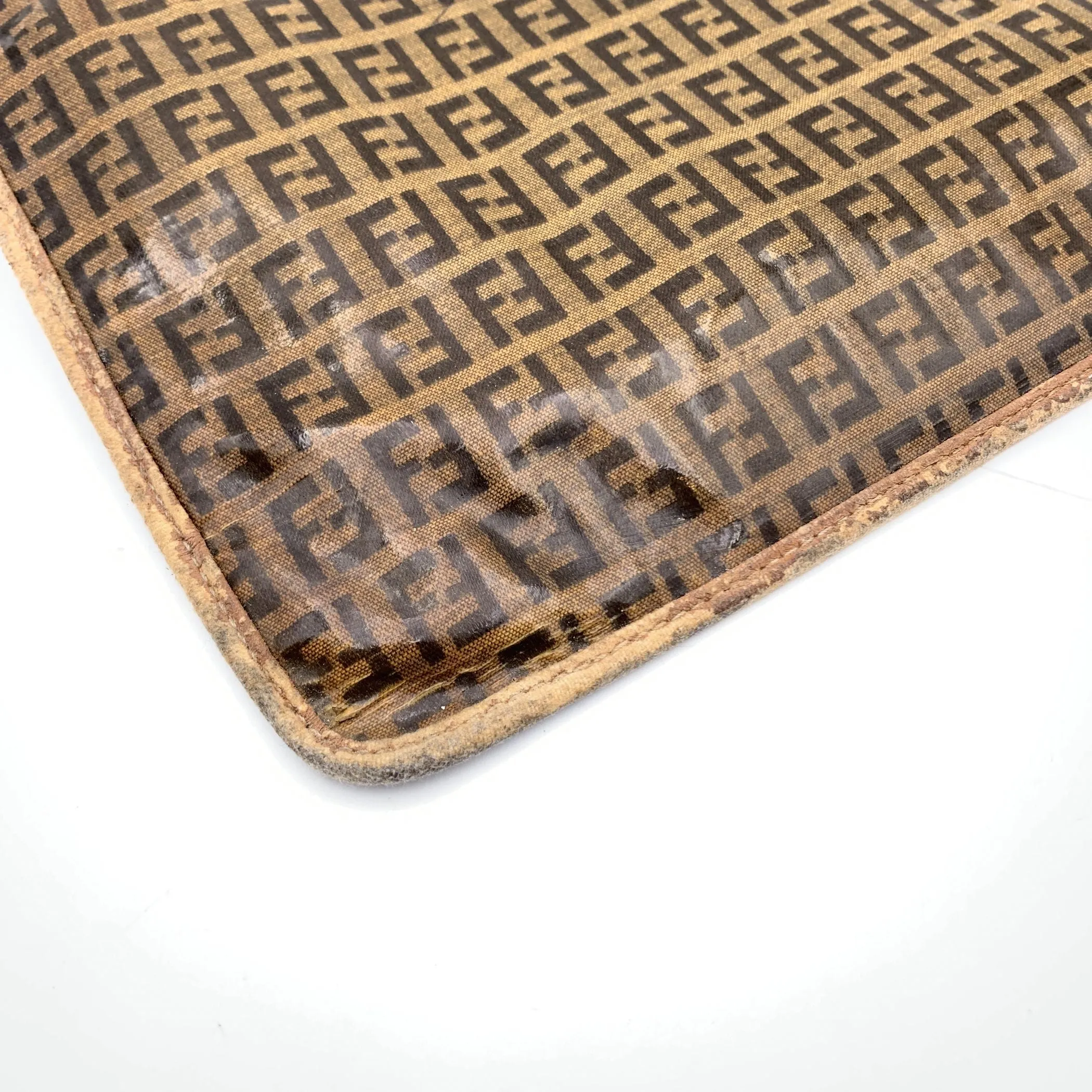 Fendi Vintage Brown Monogram Vinyl Canvas Portfolio Clutch Bag