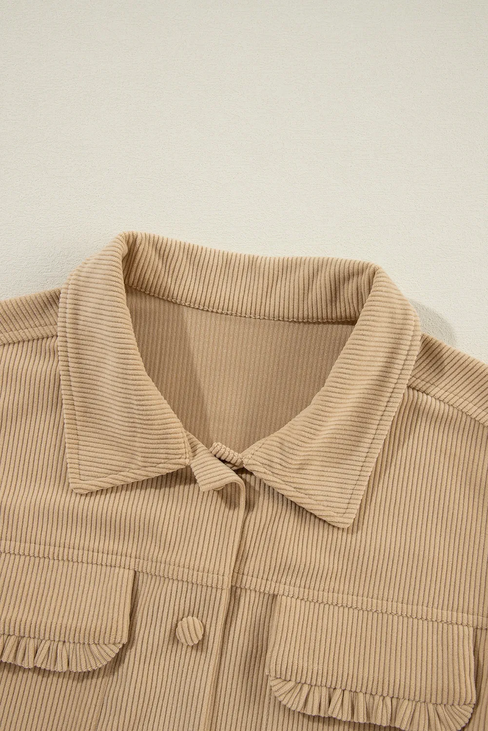 Frilled Flap Pocket Corduroy Shacket