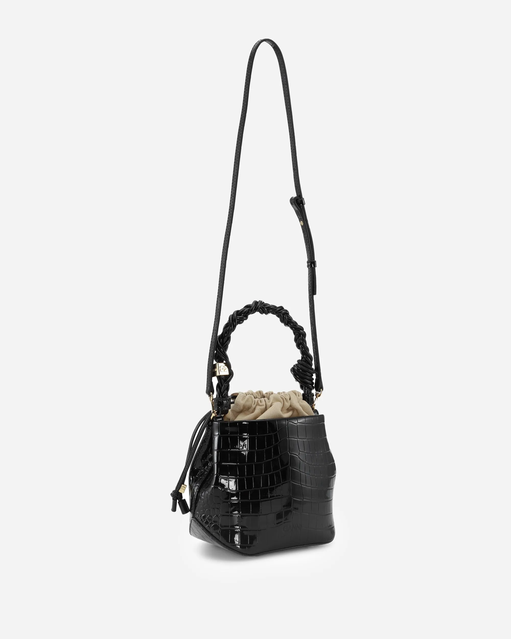 Ganni Bou Bucket Bag Patent Croco