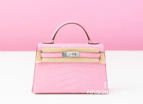 Hermes 5P Bubblegum Pink Crocodile Mini Kelly II 20 cm