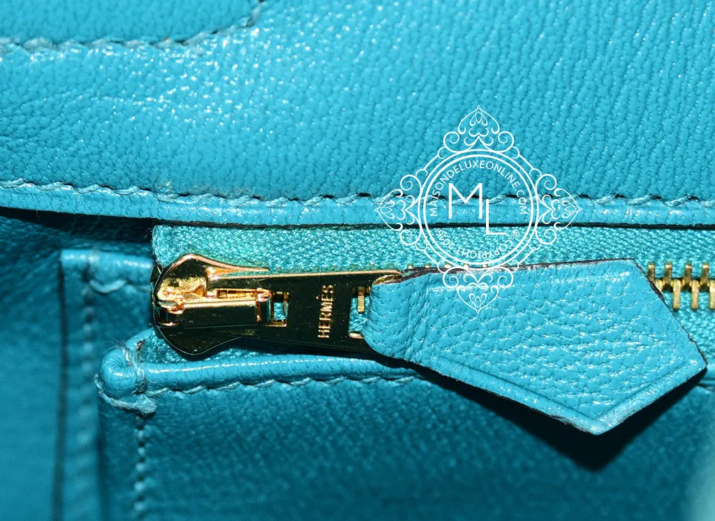 Hermes Blue Paon Crocodile Gold Birkin 25 Handbag