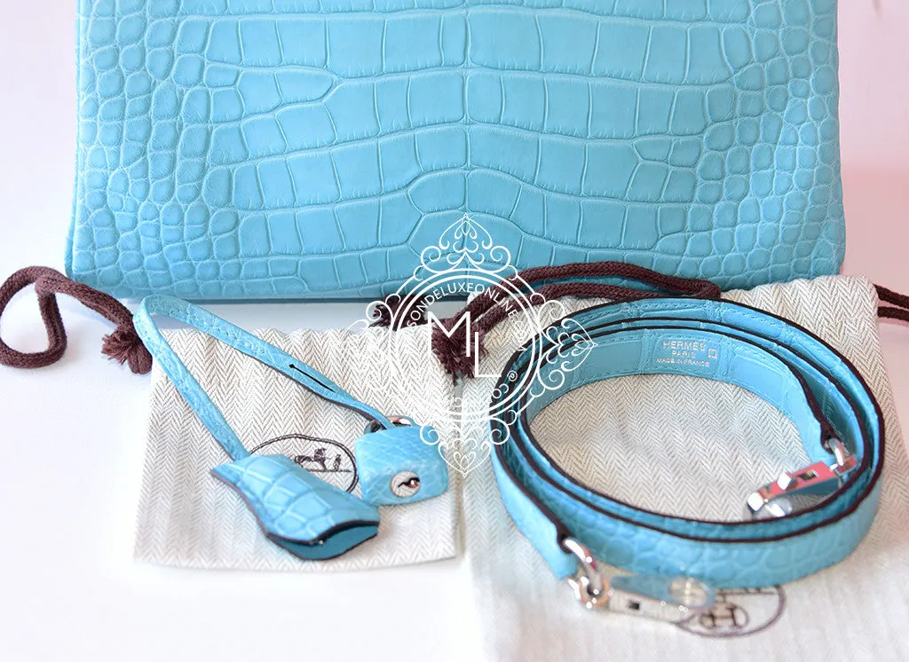 Hermes Blue Saint CYR Matte Crocodile Kelly 25 Handbag