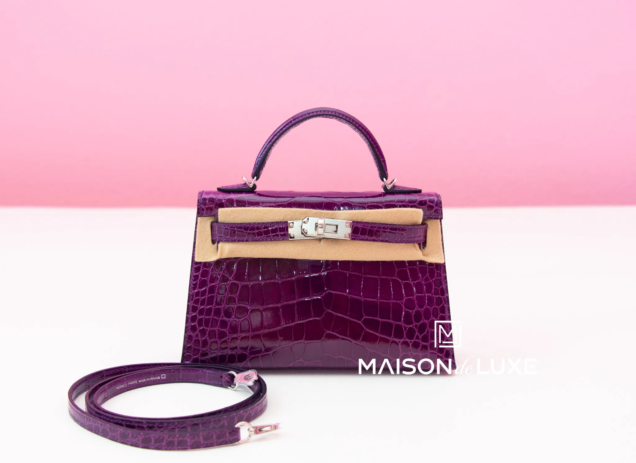 Hermes Cassis PHW Crocodile Mini Kelly II 20 cm