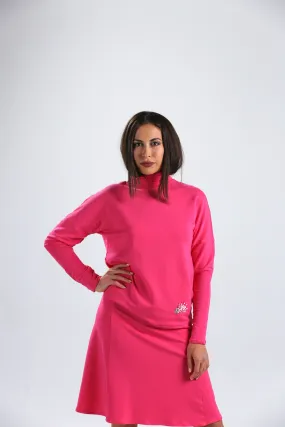 Hot Pink Super Soft Turtleneck Sweater with Embroidery