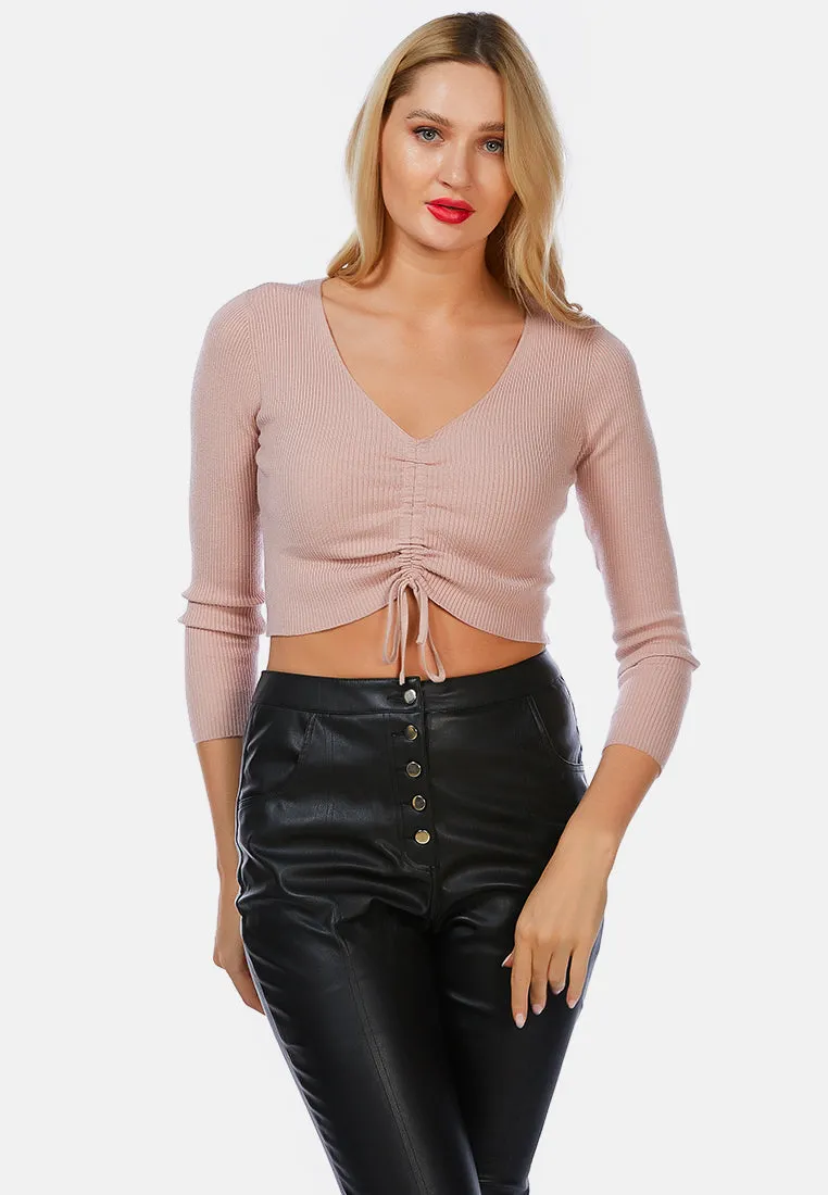 Long Sleeve Drawstring Ruched Top