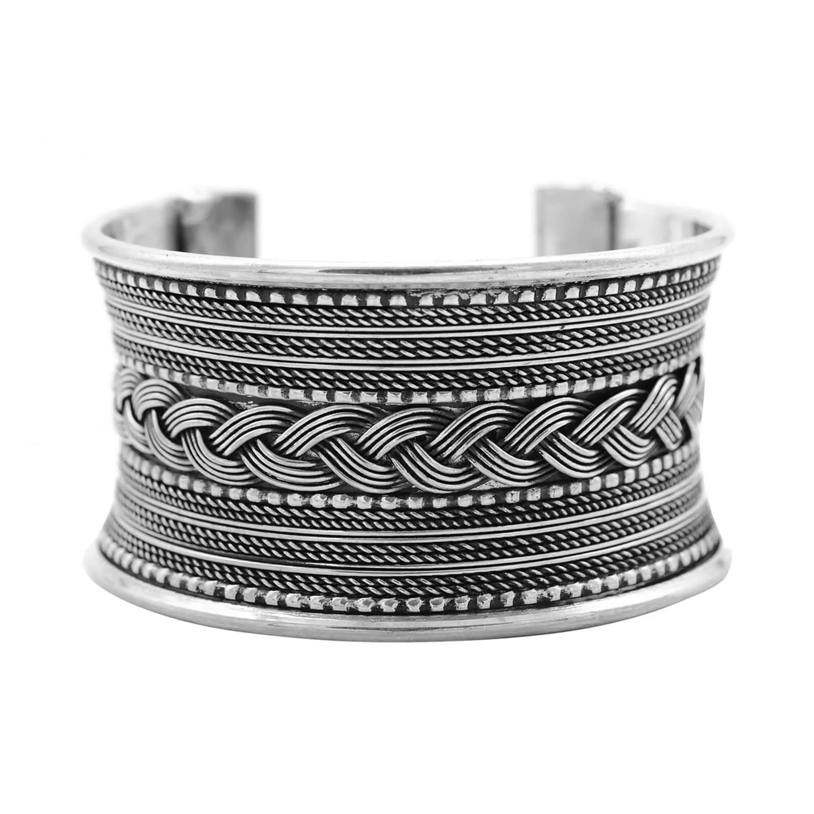 Madhu Braided Embossed Silver Oxidized Bracelet Cuff