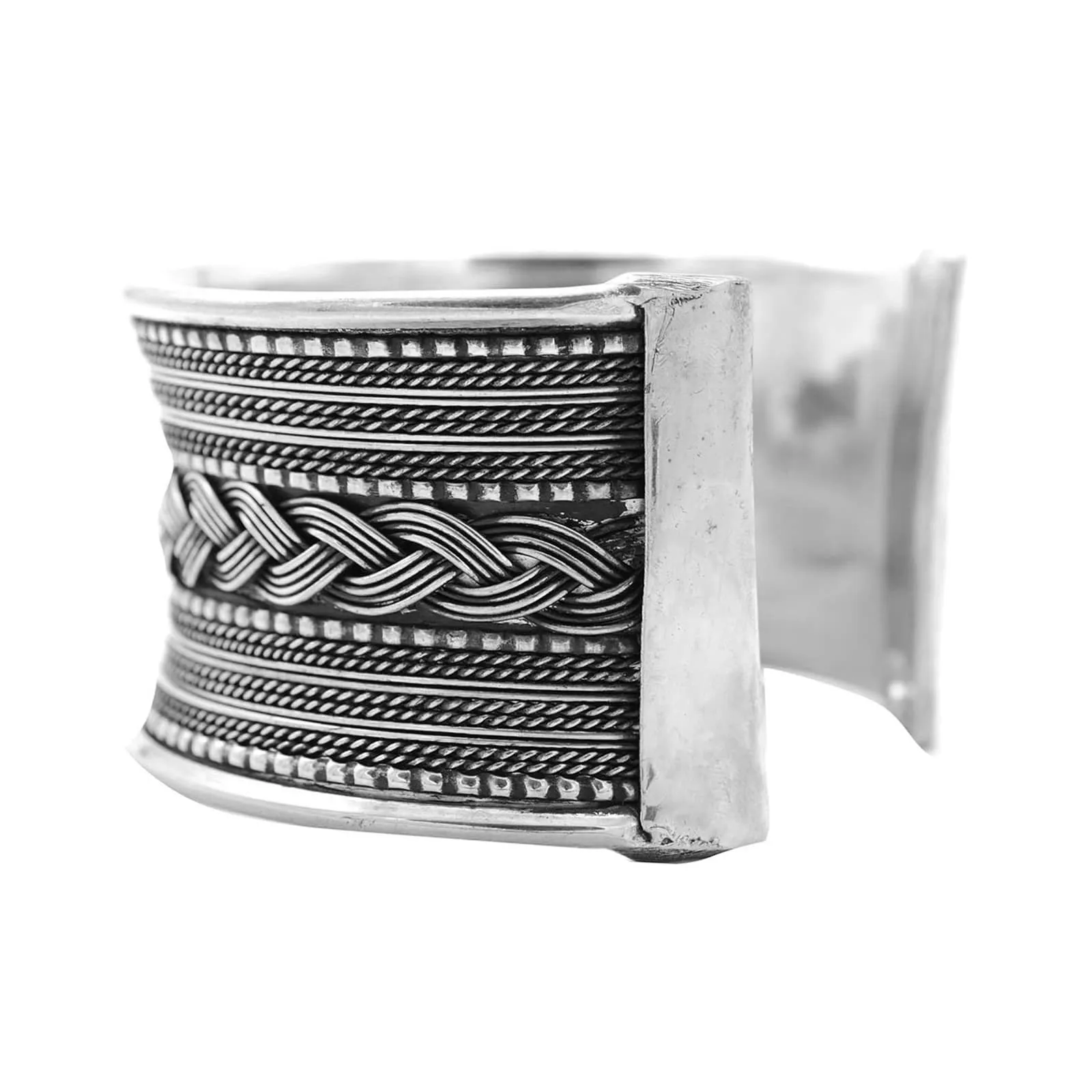 Madhu Braided Embossed Silver Oxidized Bracelet Cuff