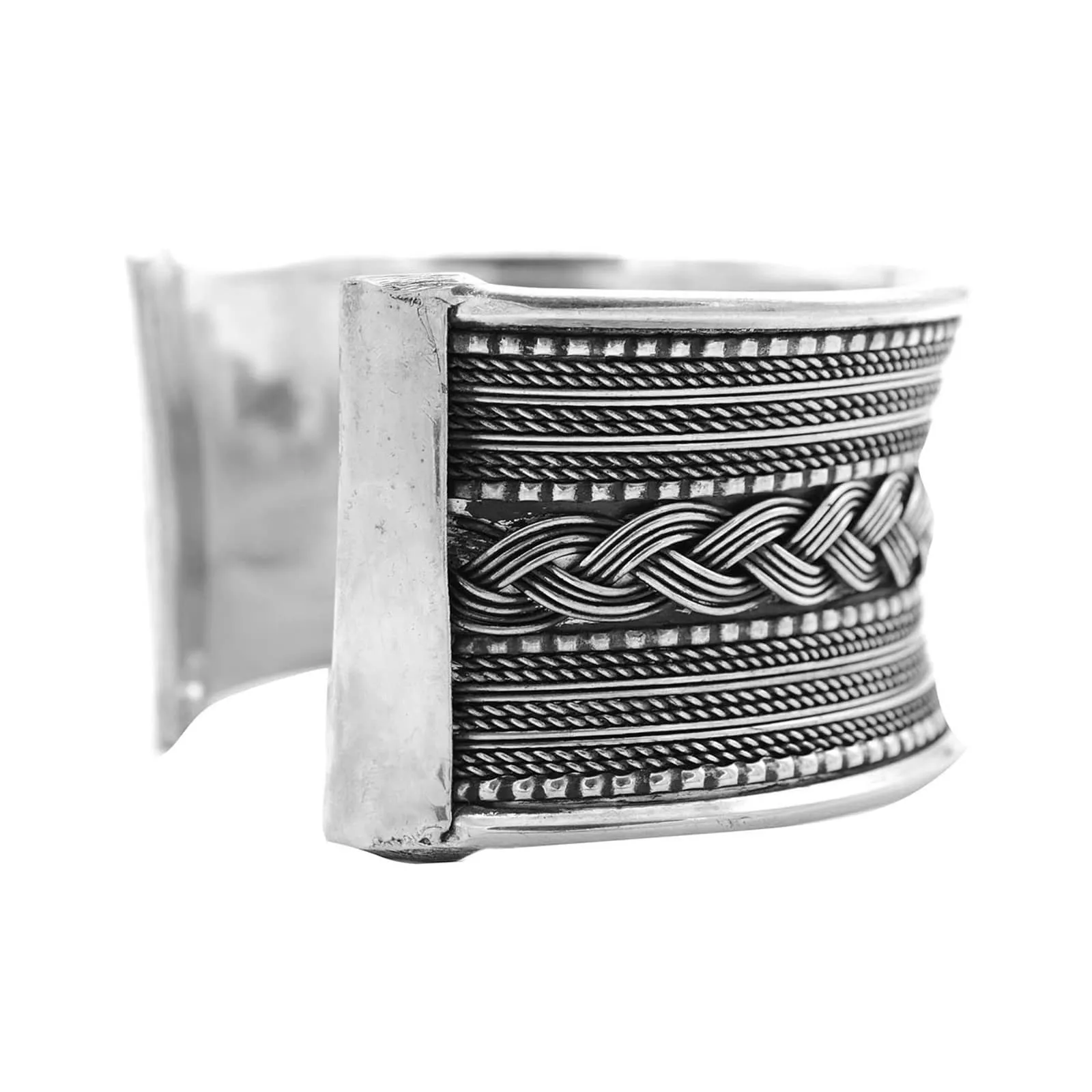 Madhu Braided Embossed Silver Oxidized Bracelet Cuff