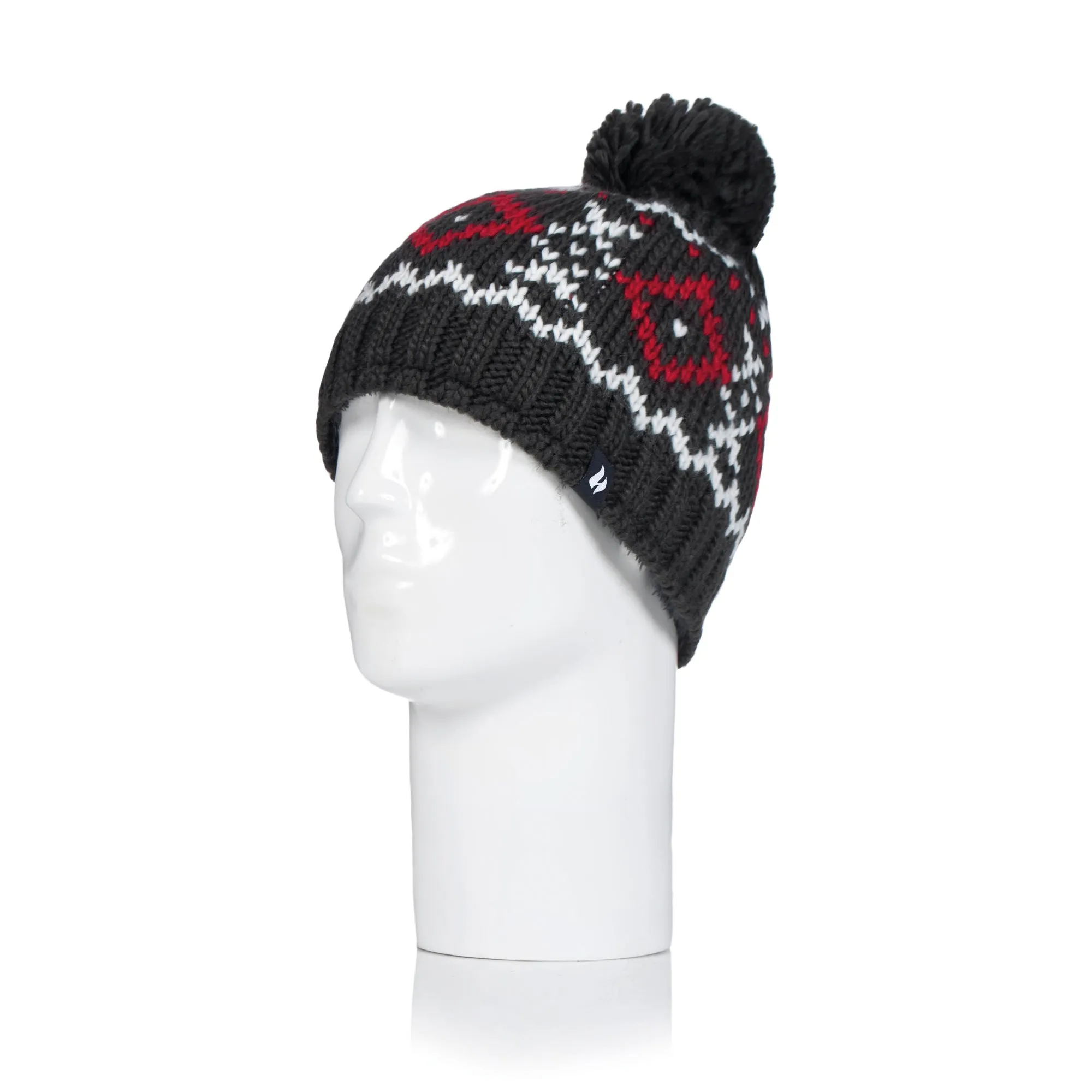 Mens Helsinki Bobble Hat - Charcoal & Red