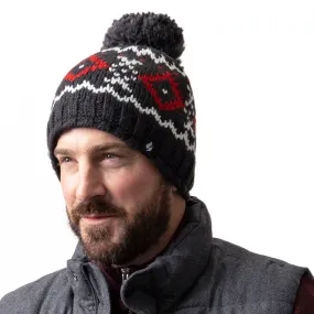 Mens Helsinki Bobble Hat - Charcoal & Red