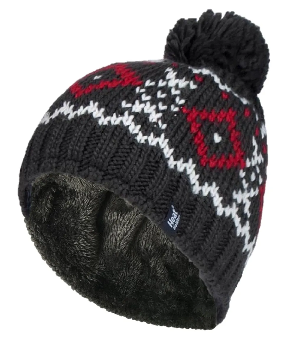 Mens Helsinki Bobble Hat - Charcoal & Red