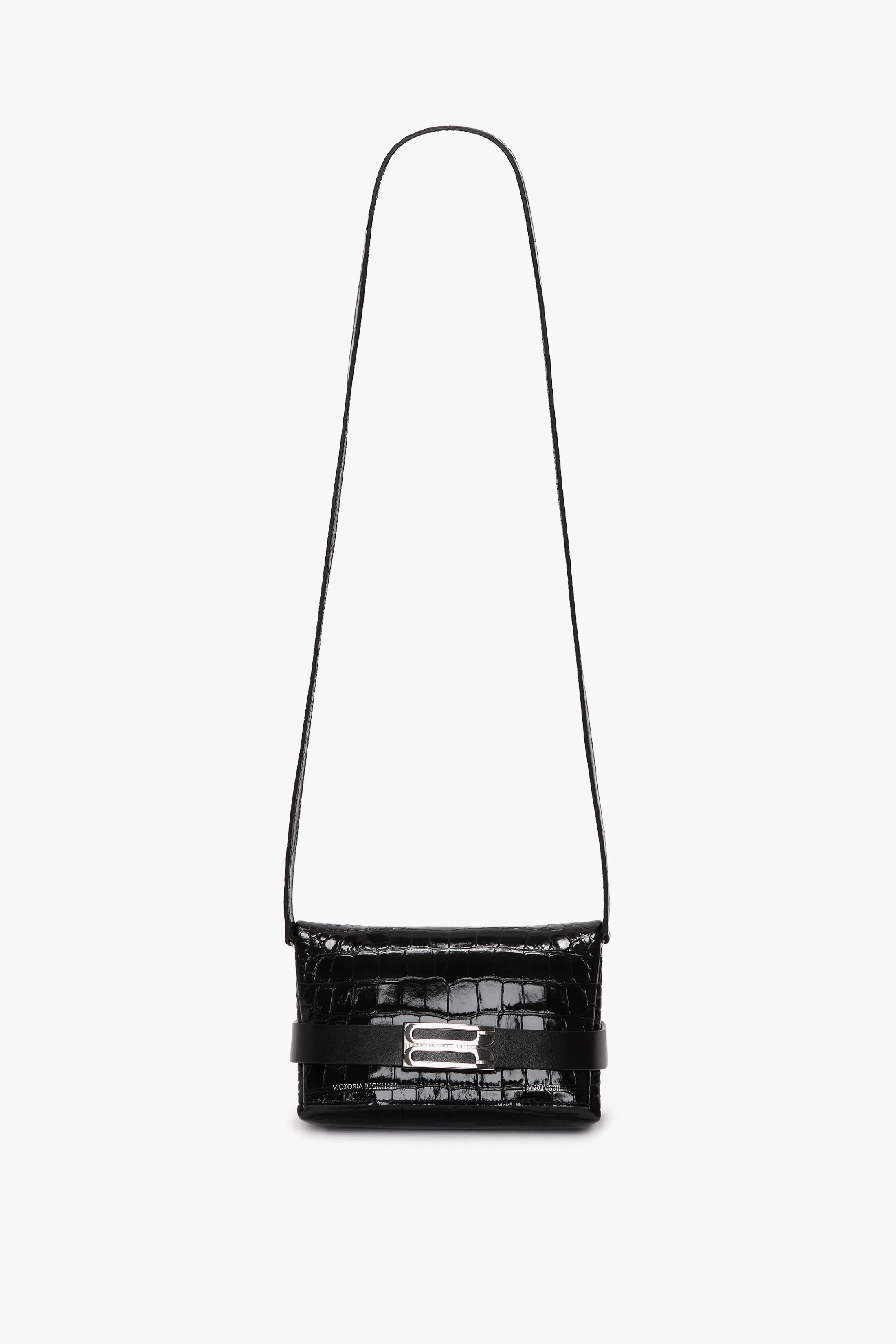 Mini B Pouch Bag In Croc Embossed Black Leather