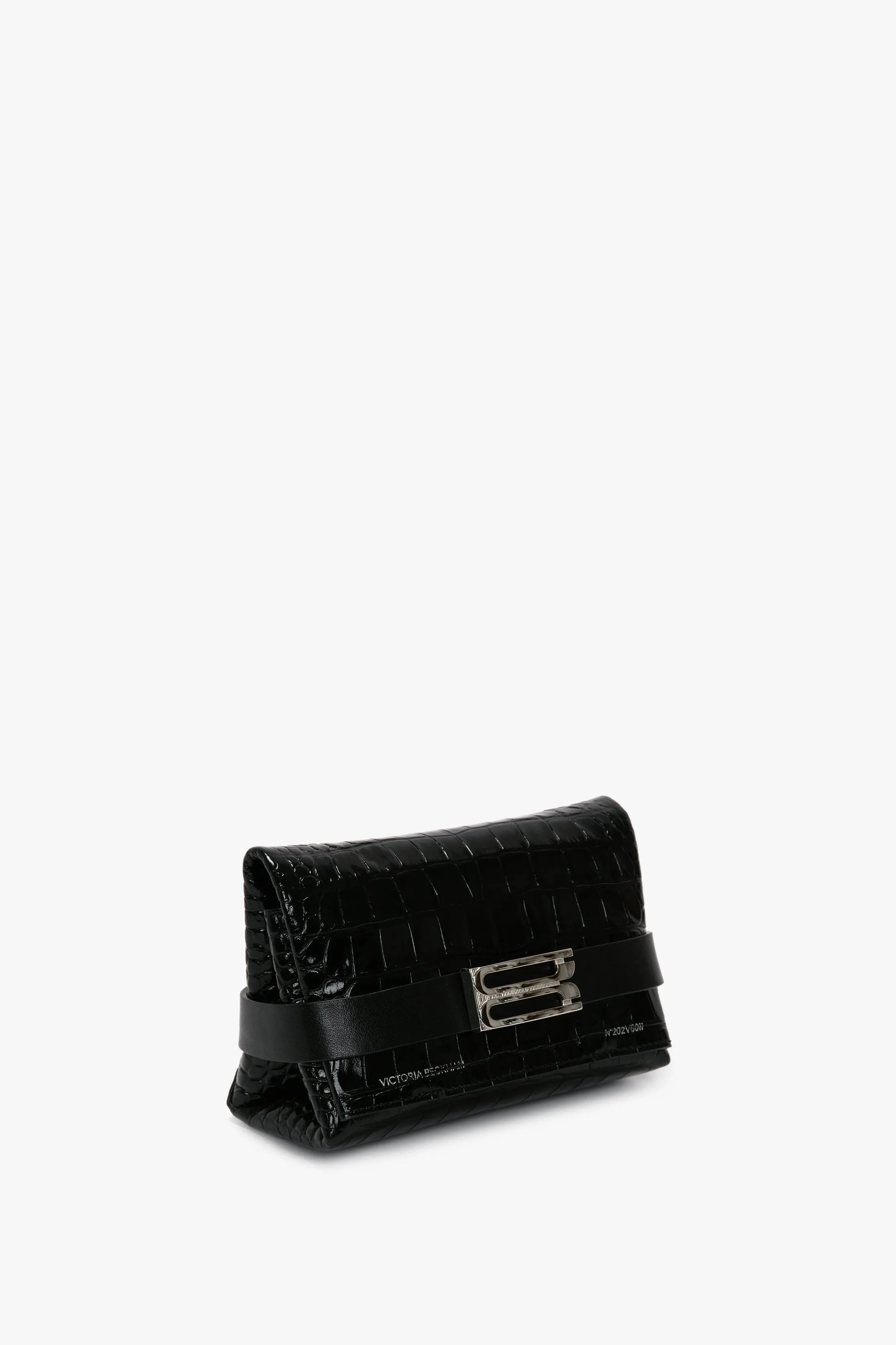 Mini B Pouch Bag In Croc Embossed Black Leather