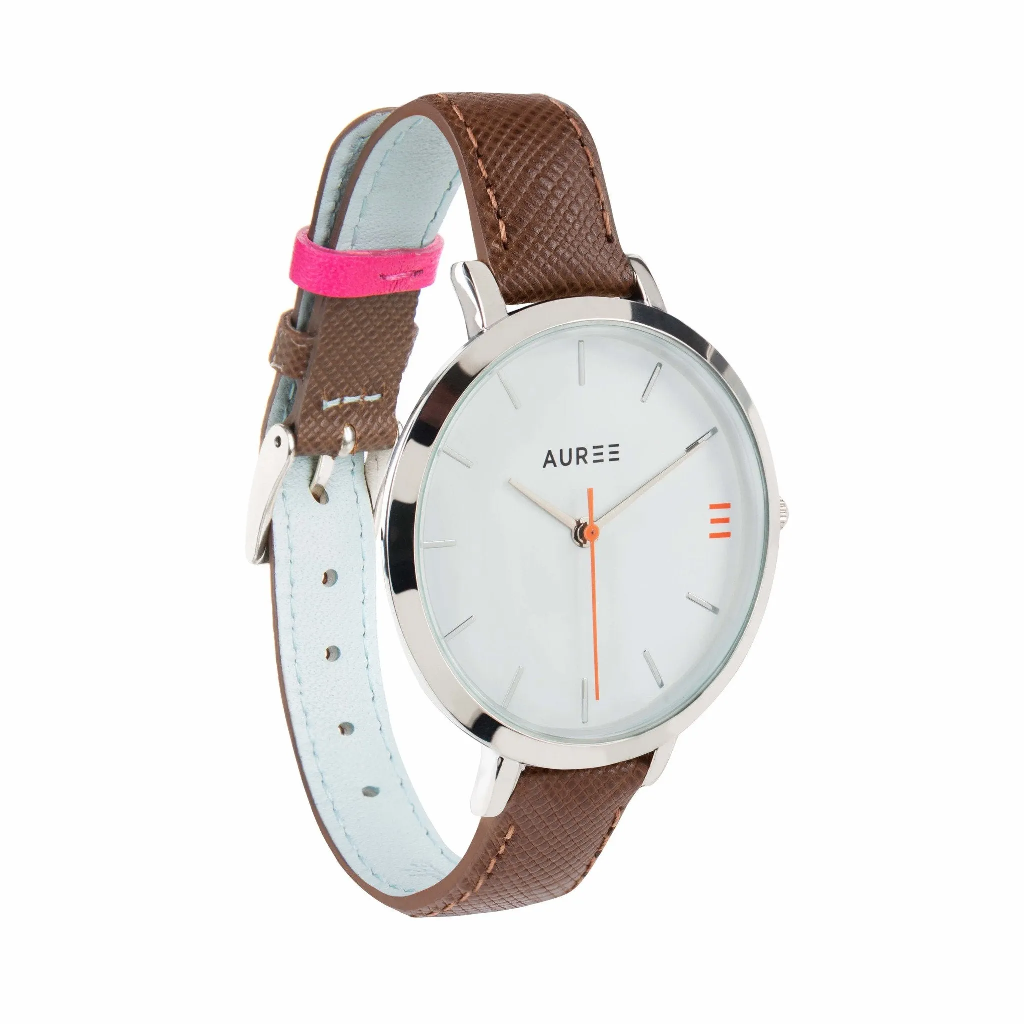 Montmartre Chestnut & Powder Blue Leather Watch Strap with Silver Buckle