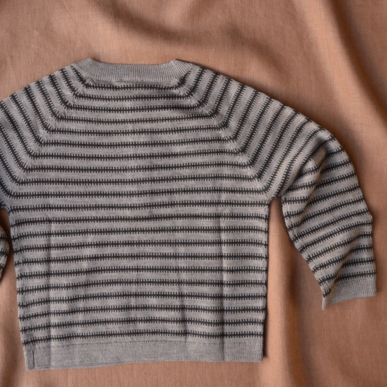 Raglan Button Fine Sweater - 100% Merino - Stripes (2-12y)