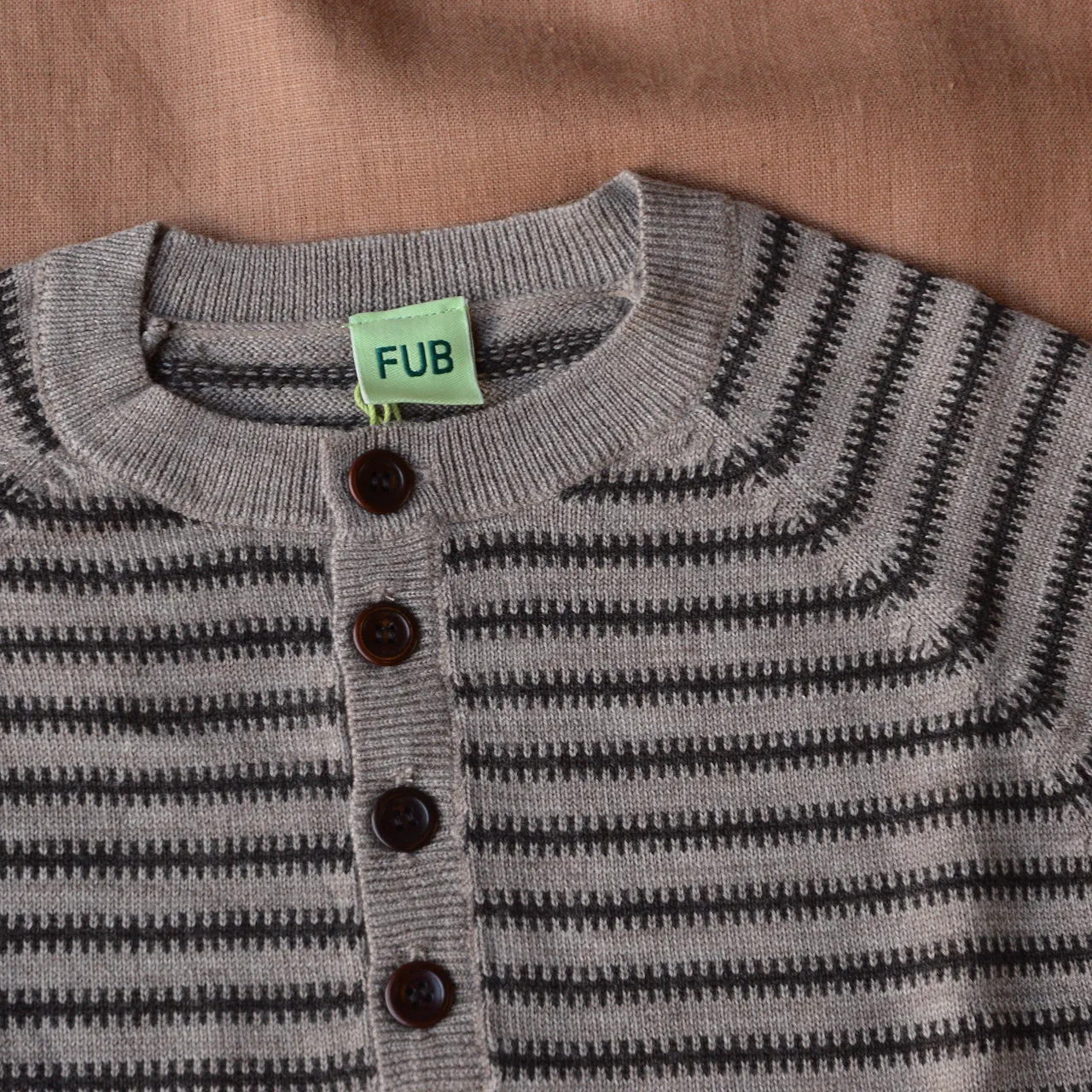 Raglan Button Fine Sweater - 100% Merino - Stripes (2-12y)