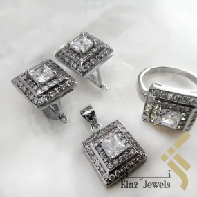 Sterling Silver Rhodium Vermeil Fine Cut Inception Square Zircon Jewelry Set