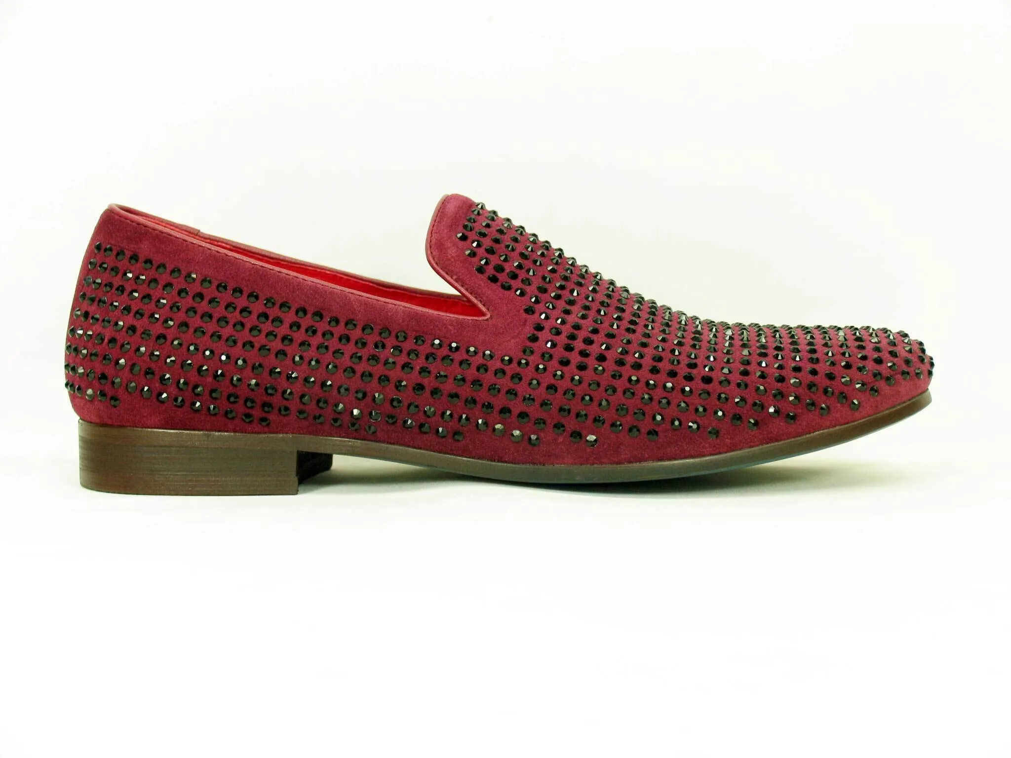 Studded Suede Slip-On Loafer Burgundy