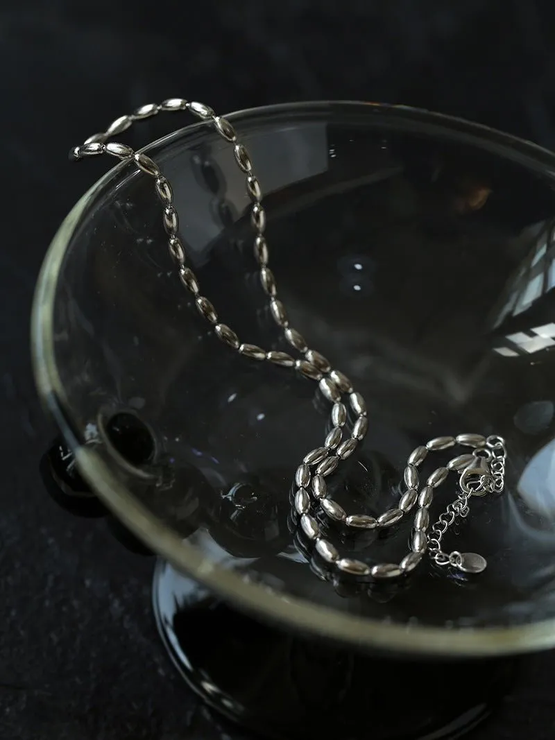 Tiny Silver Beans and Olive Beads Layered Necklace