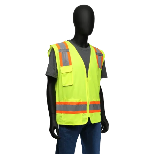 West Chester 47216 Class 2, Two Tone Surveyor Safety Vest, Zipper