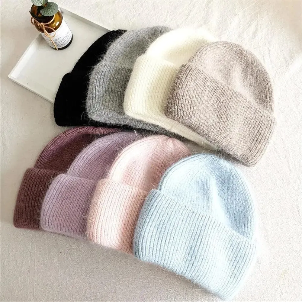 Winter Angora Rabbit Cap - Soft and Luxurious Wool Hat for Women -  Ideal for Cold Winter Weather